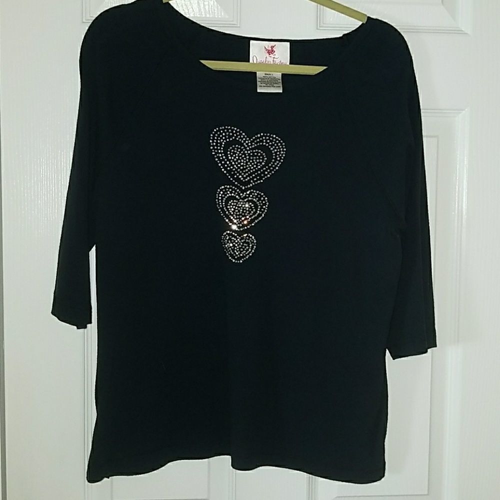 Quaker Factory black studded heart top Sz. S  NWOT